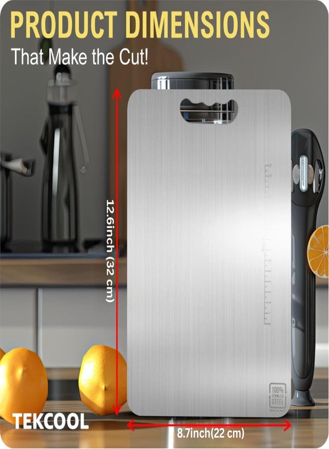 TEKCOOL لوح تقطيع من الفولاذ المقاوم للصدأ من TEKCOOL (32 × 22 سم)، لوح تقطيع للخضراوات، وسادة تقطيع ممتازة للخضراوات والفواكه من الفولاذ المقاوم للصدأ SUS304، لوح تقطيع معدني شديد التحمل - Image 3